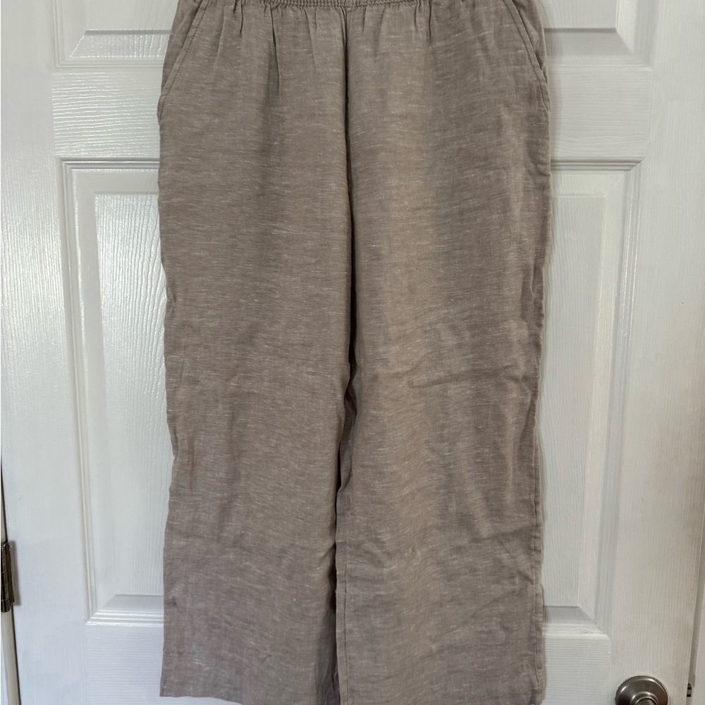 Tahiti 100% Linen Tan Wide-Leg Pants